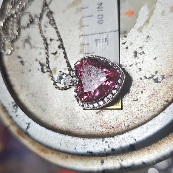 Radiant Pink Heart Necklace with Sparkling Accents 925 Silver - Picture 11 of 12